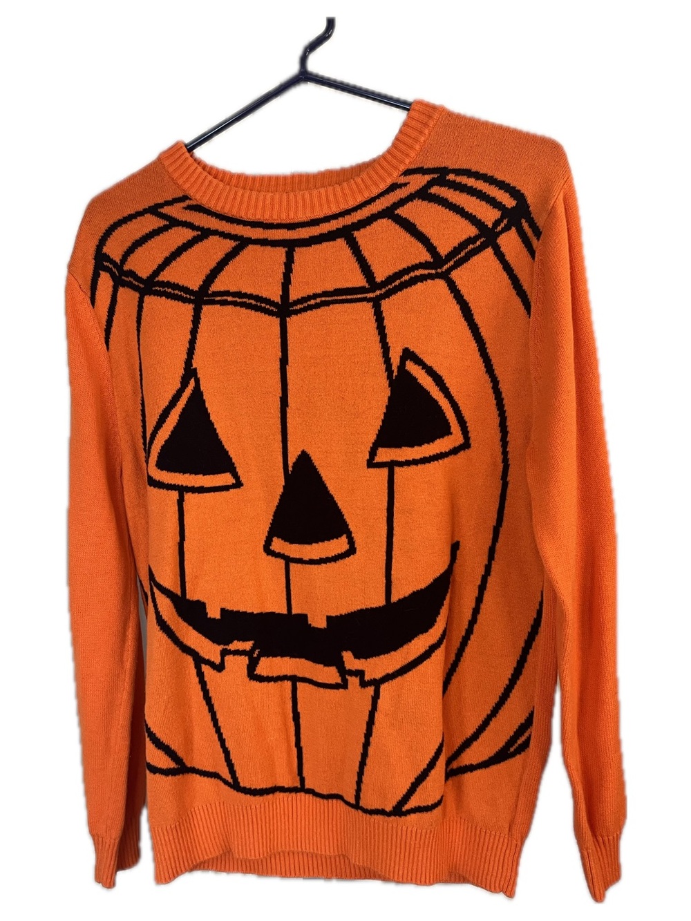 Vintage 90’s Orange Halloween Pumpkin Jack-O'-Lantern Cotton Crewneck Sweater